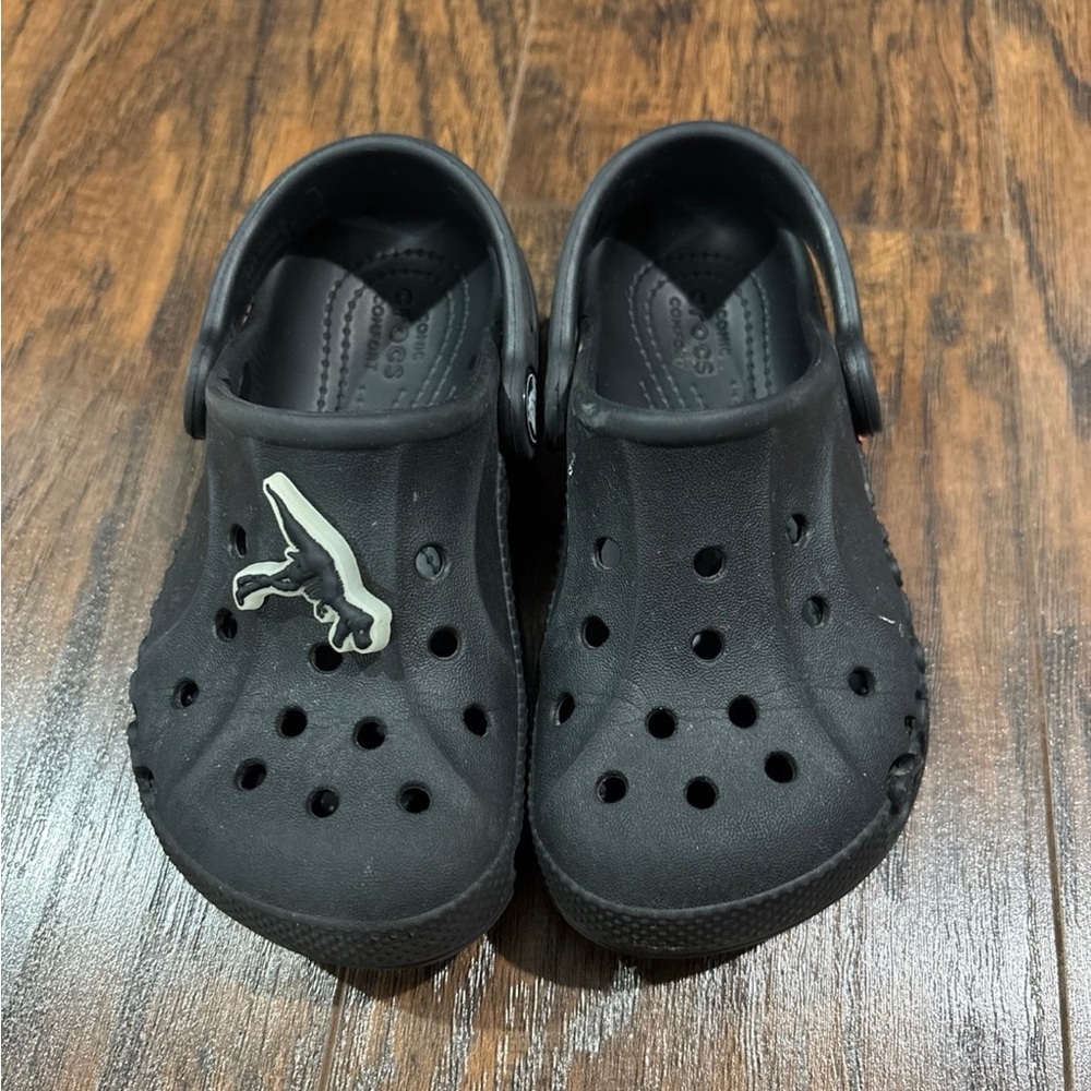 Kids Black Crocs with Dinosaur Charm